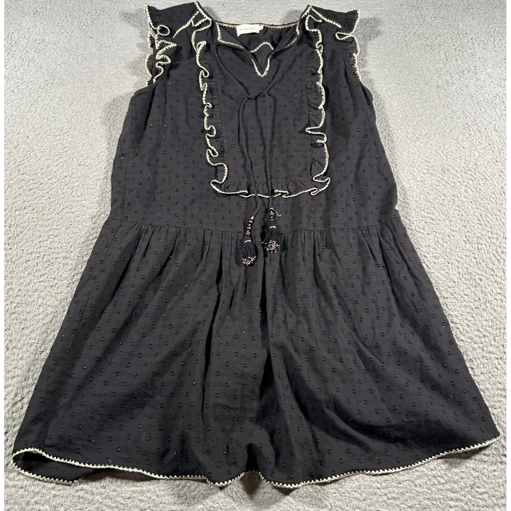 Flannel Australia Ruffle Top Womens‎ Small Black Embroidered Tassles Sleeveless